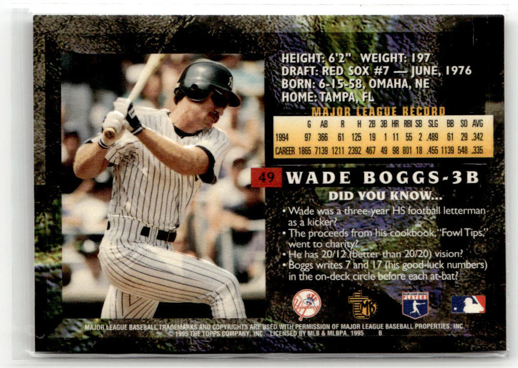 1995 Topps Embossed Wade Boggs #49 back