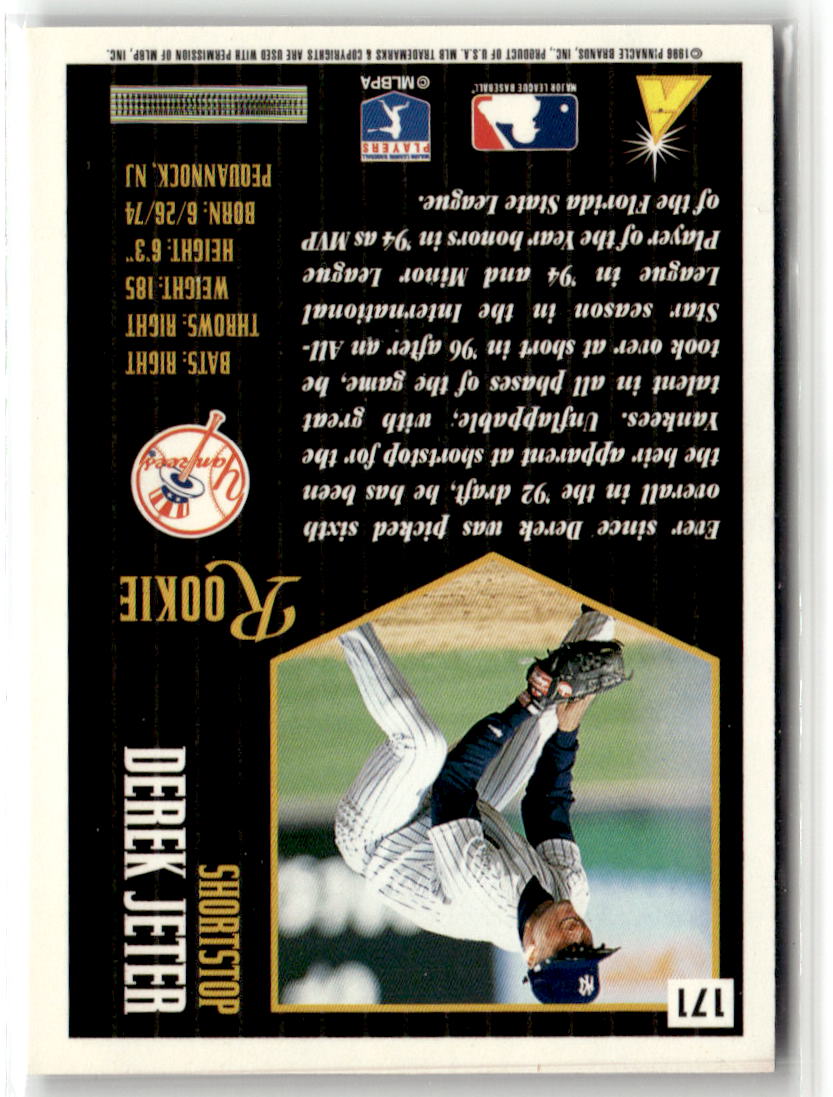 1996 Pinnacle Derek Jeter #171 (RC) back