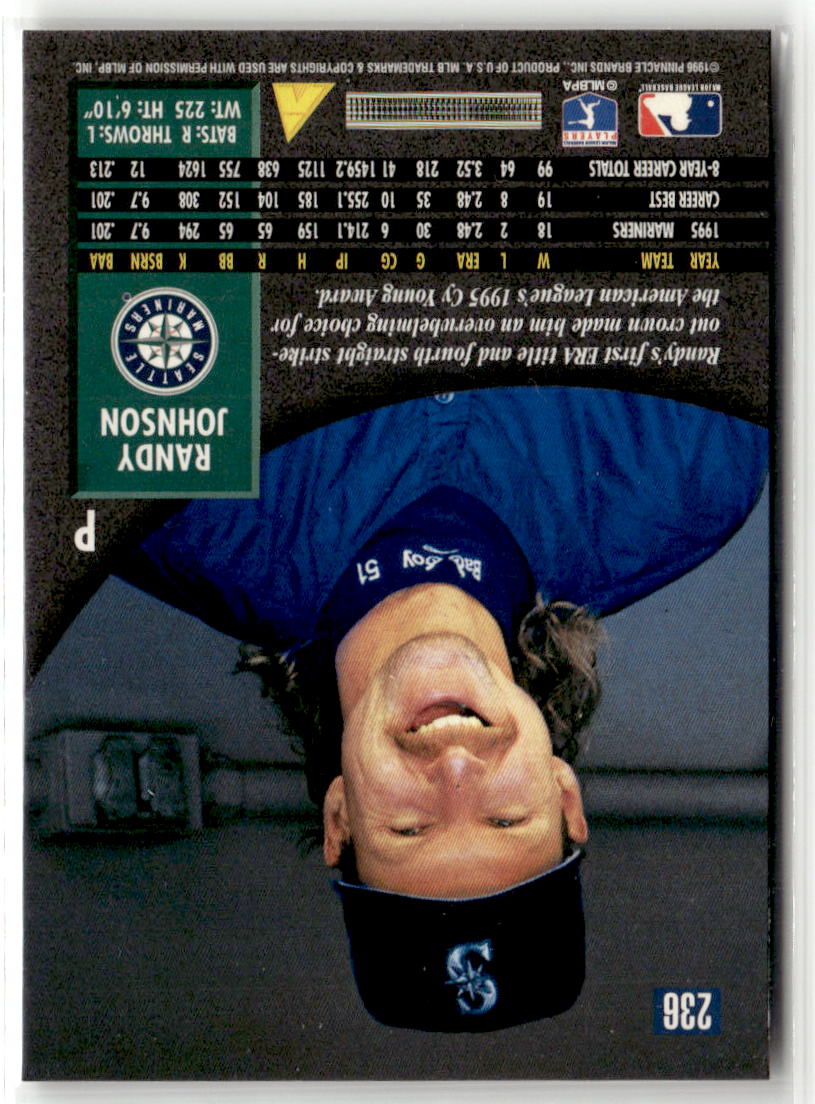 1996 Pinnacle Randy Johnson #236 back