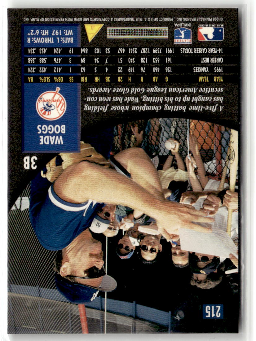 1996 Pinnacle Wade Boggs #215 back