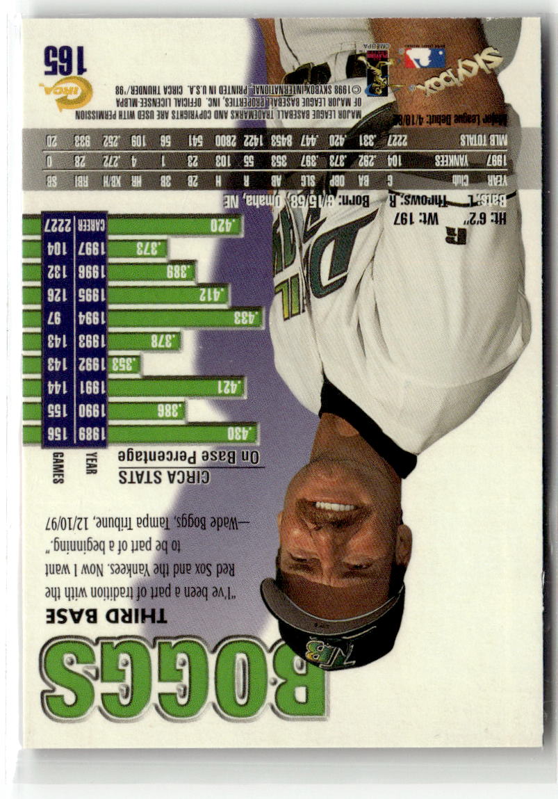 1998 Circa Thunder Wade Boggs #165 back