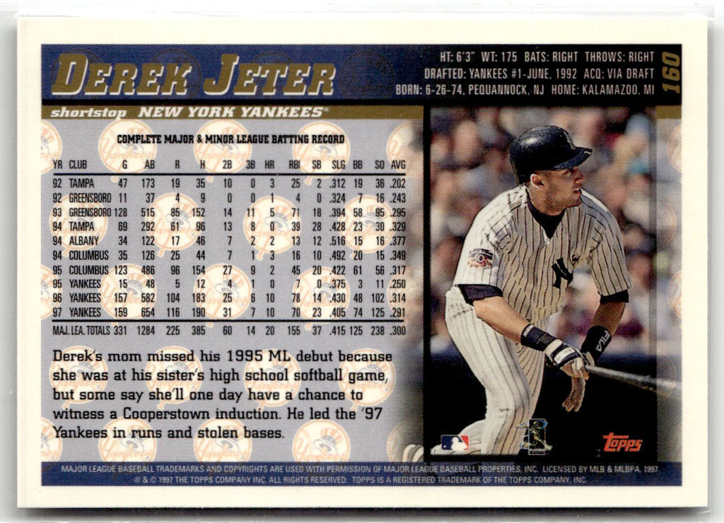 1998 Topps Derek Jeter #160 back