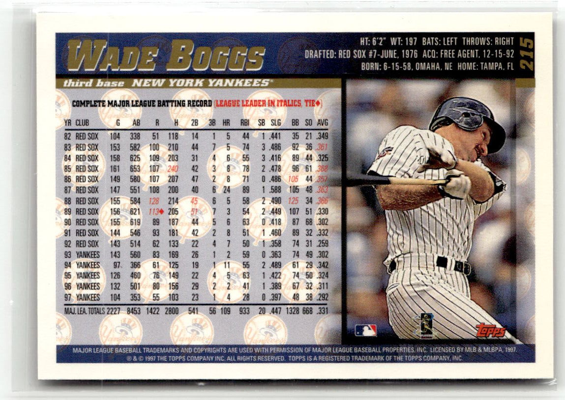 1998 Topps Wade Boggs #215 back