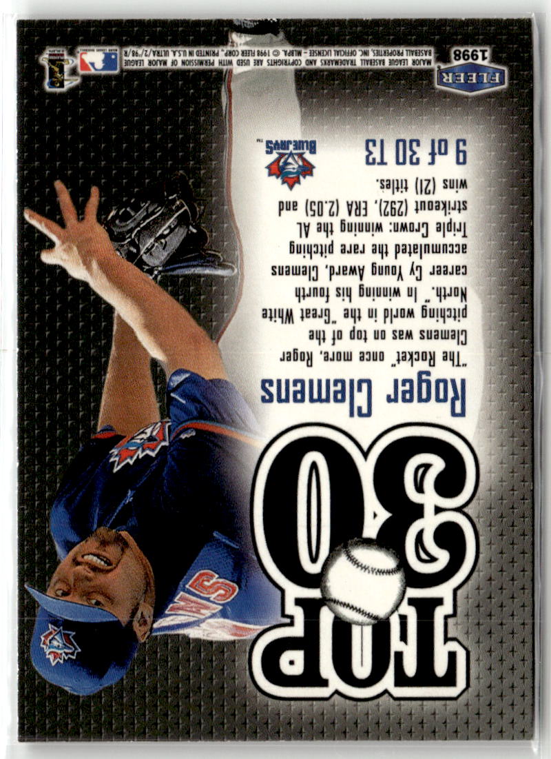 1998 Ultra Top 30 Roger Clemens #9 back