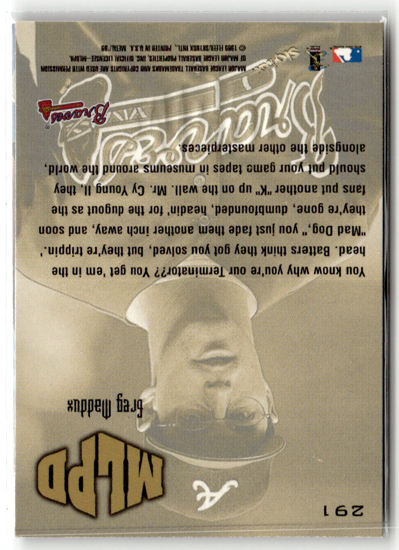 1999 Metal Universe Greg Maddux #291 back