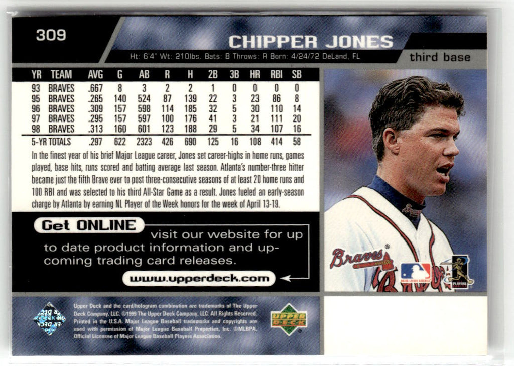 1999 Upper Deck Chipper Jones #309 back