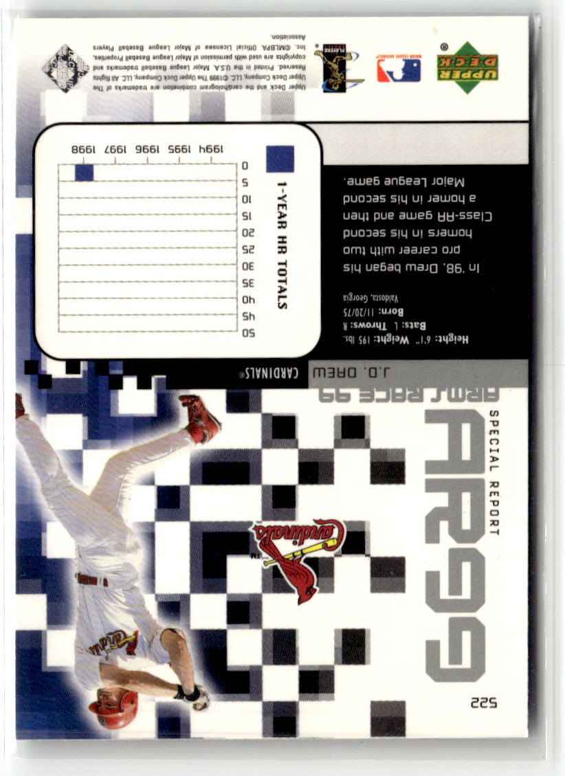 1999 Upper Deck J. D. Drew #522 (RC) back