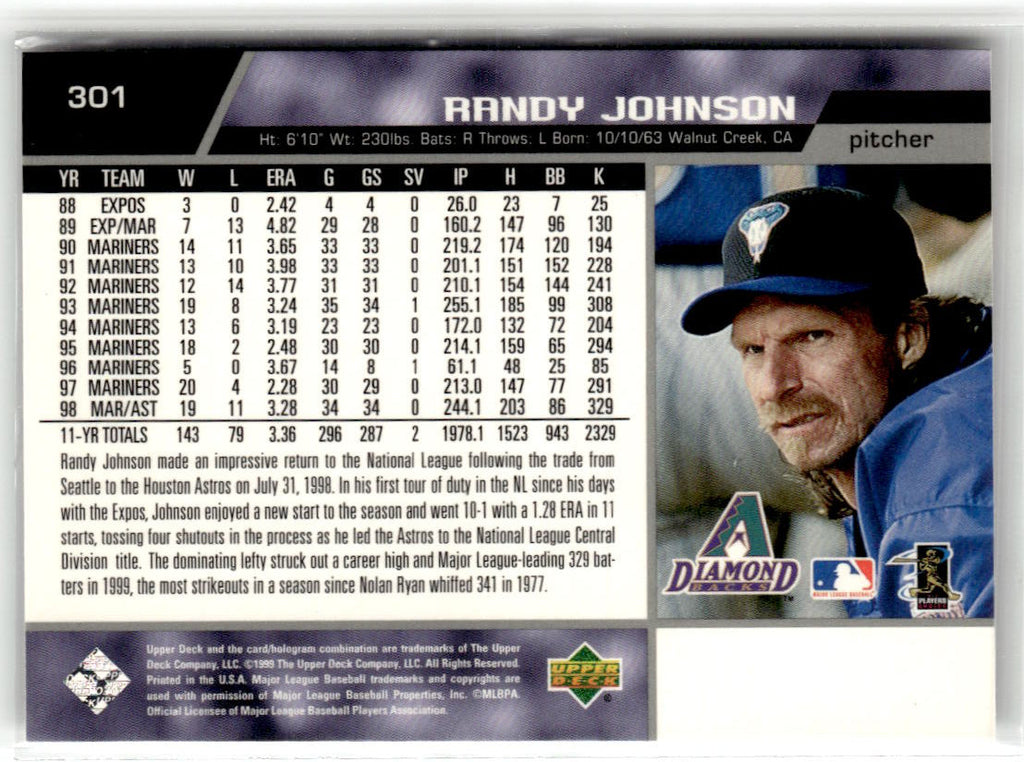 1999 Upper Deck Randy Johnson #301 back