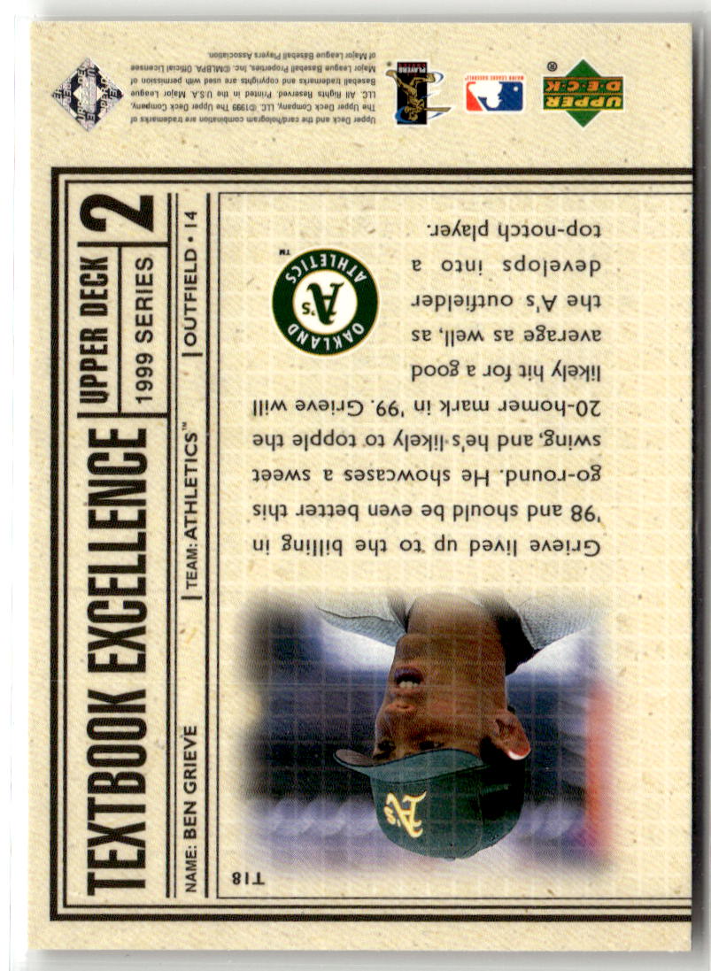 1999 Upper Deck Textbook Excellence Ben Grieve #T18 back