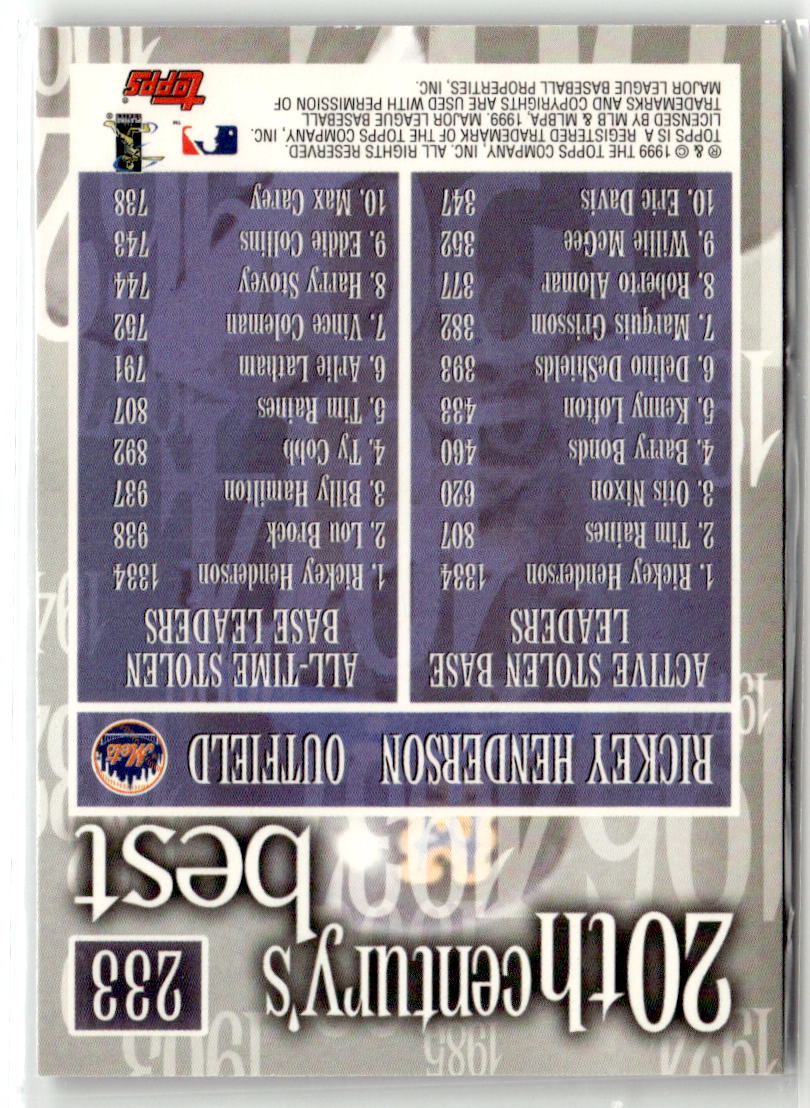 2000 Topps Rickey Henderson #233 back