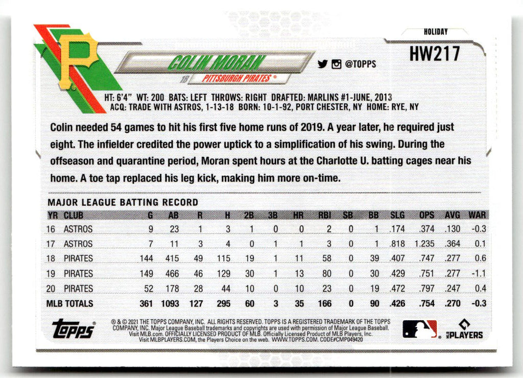 2021 Topps Holiday Mega Box Colin Moran #HW217 back
