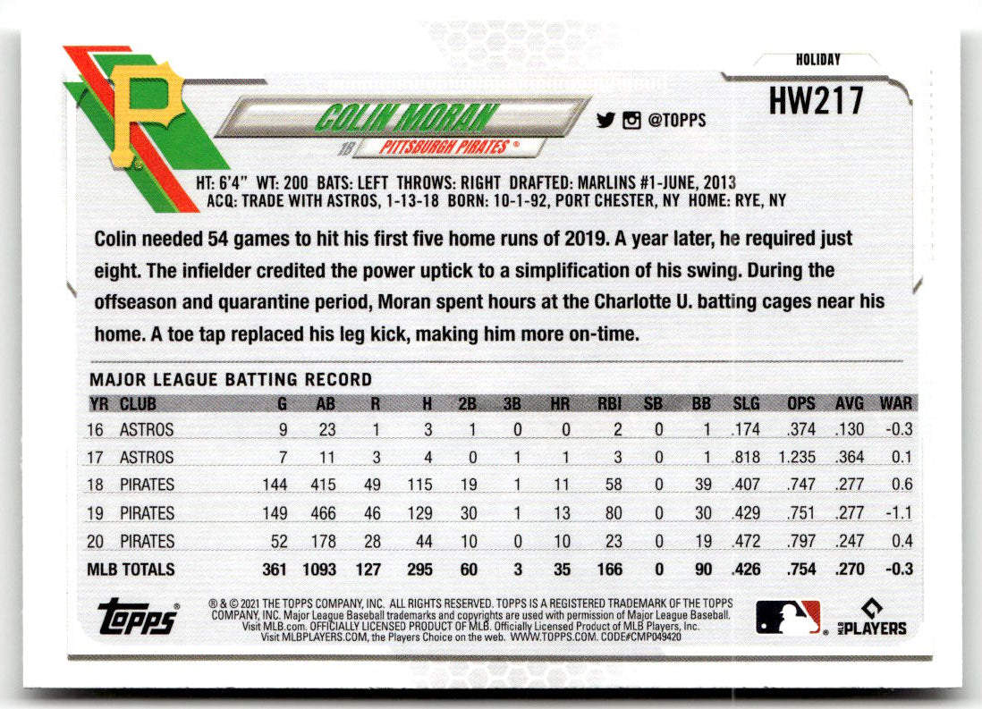 2021 Topps Holiday Mega Box Colin Moran #HW217 back
