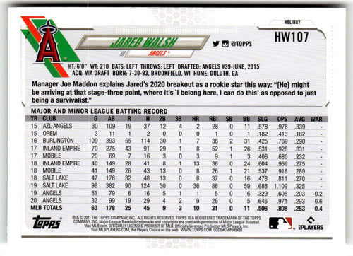 2021 Topps Holiday Mega Box Jared Walsh #HW107 (RC) back