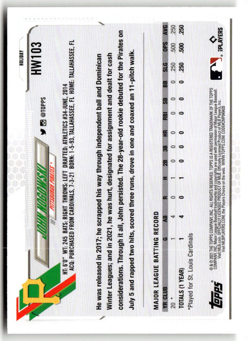 2021 Topps Holiday Mega Box John Nogowski #HW103 (RC) back