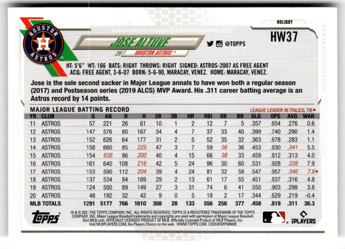 2021 Topps Holiday Mega Box Jose Altuve #HW37 back