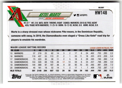 2021 Topps Holiday Mega Box Ketel Marte #HW148 back