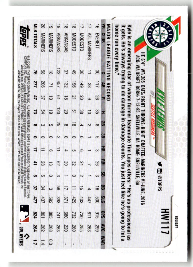 2021 Topps Holiday Mega Box Kyle Lewis #HW117 (RC) back