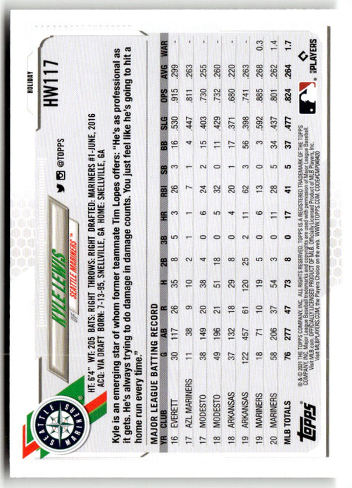 2021 Topps Holiday Mega Box Kyle Lewis #HW117 (RC) back