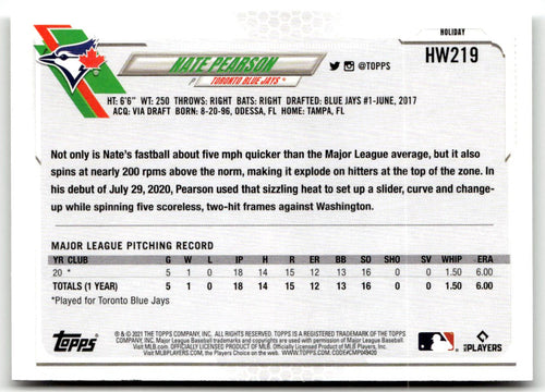 2021 Topps Holiday Mega Box Nate Pearson #HW219 (RC) back