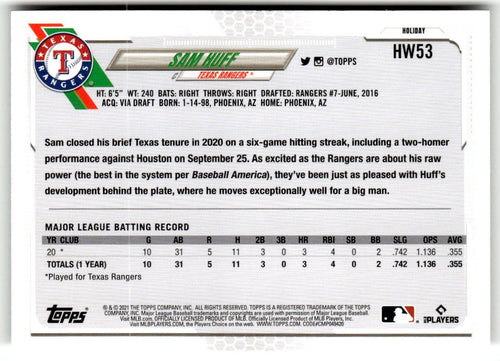 2021 Topps Holiday Mega Box Sam Huff #HW53 (RC) back