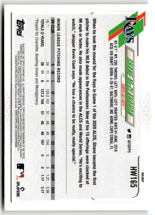 2021 Topps Holiday Mega Box Shane McClanahan #HW165 (RC) back