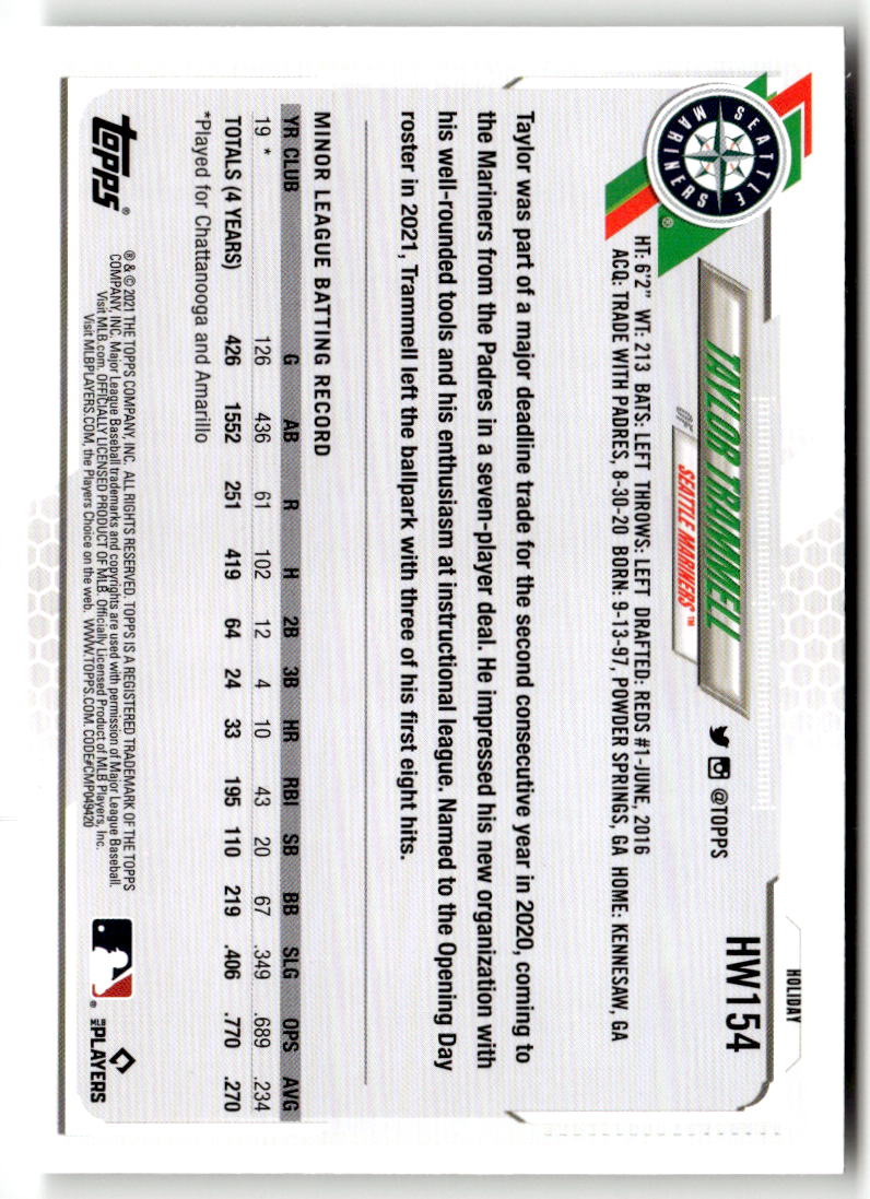 2021 Topps Holiday Mega Box Taylor Trammell #HW154 (RC) back