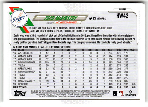 2021 Topps Holiday Mega Box Zach McKinstry #HW42 (RC) back