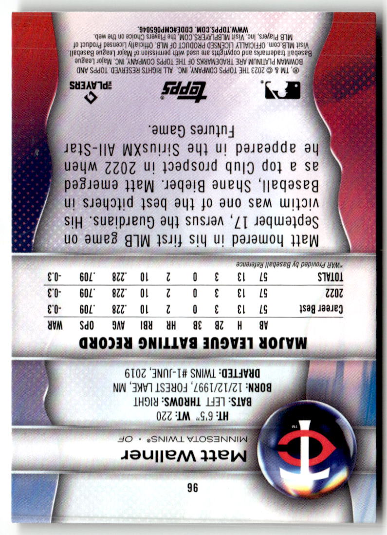 2023 Bowman Platinum Matt Wallner #96 back
