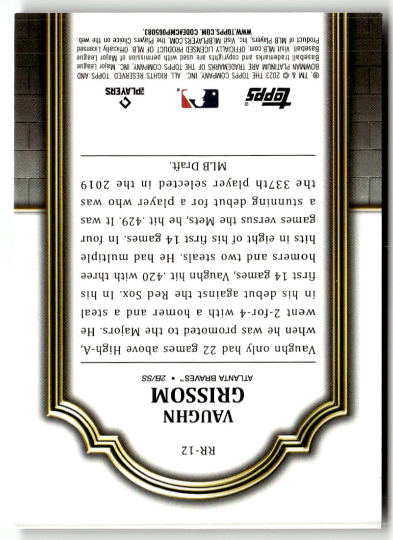 2023 Bowman Platinum Renowned Rookies Vaughn Grissom #RR-12 back