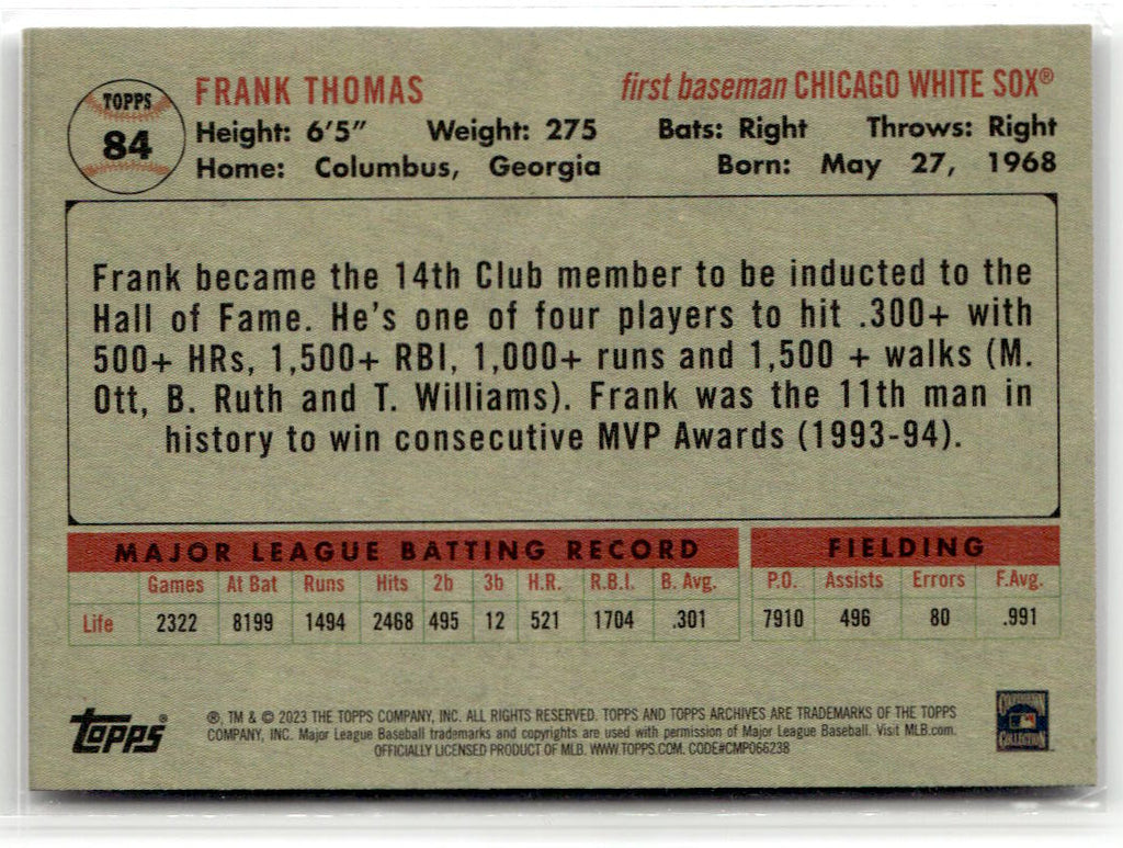 2023 Topps Archives Frank Thomas #84 back
