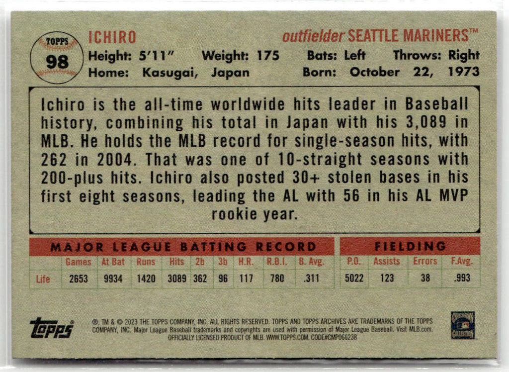 2023 Topps Archives Ichiro #98 back