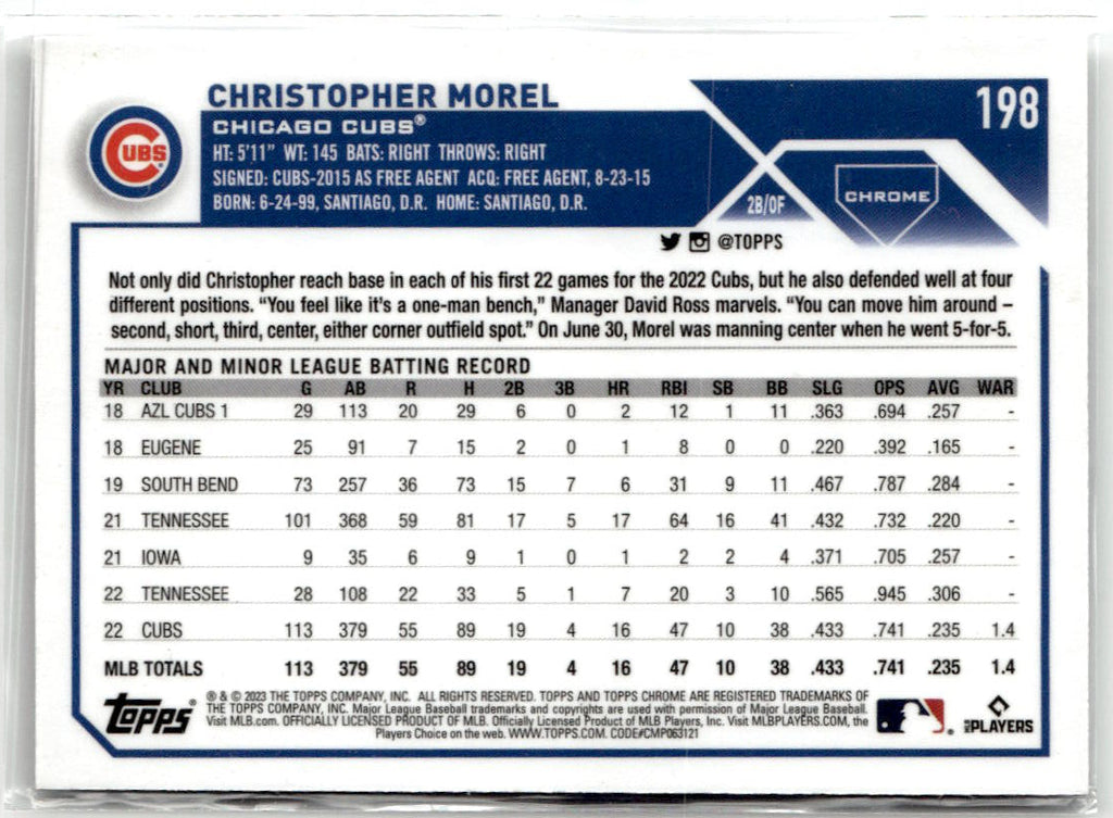 2023 Topps Chrome Christopher Morel #198 (RC) back