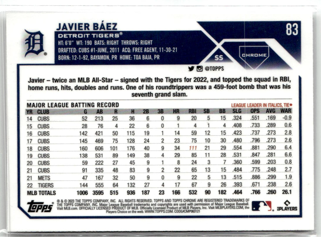 2023 Topps Chrome Javier Baez #83 back