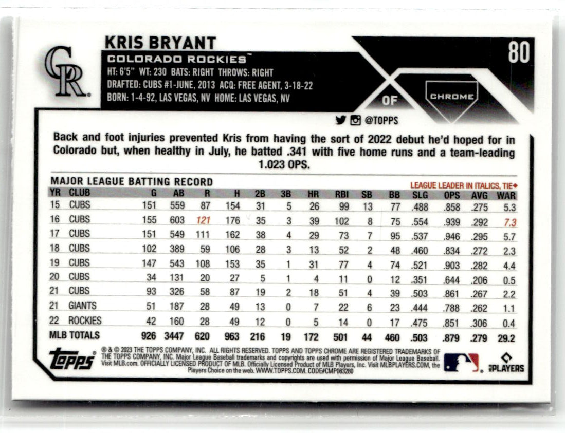 2023 Topps Chrome Kris Bryant [Logofractor] #80 back