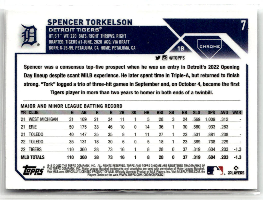 2023 Topps Chrome Spencer Torkelson #7 back