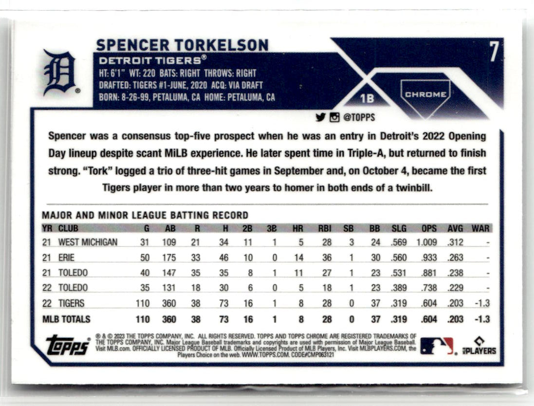 2023 Topps Chrome Spencer Torkelson #7 back