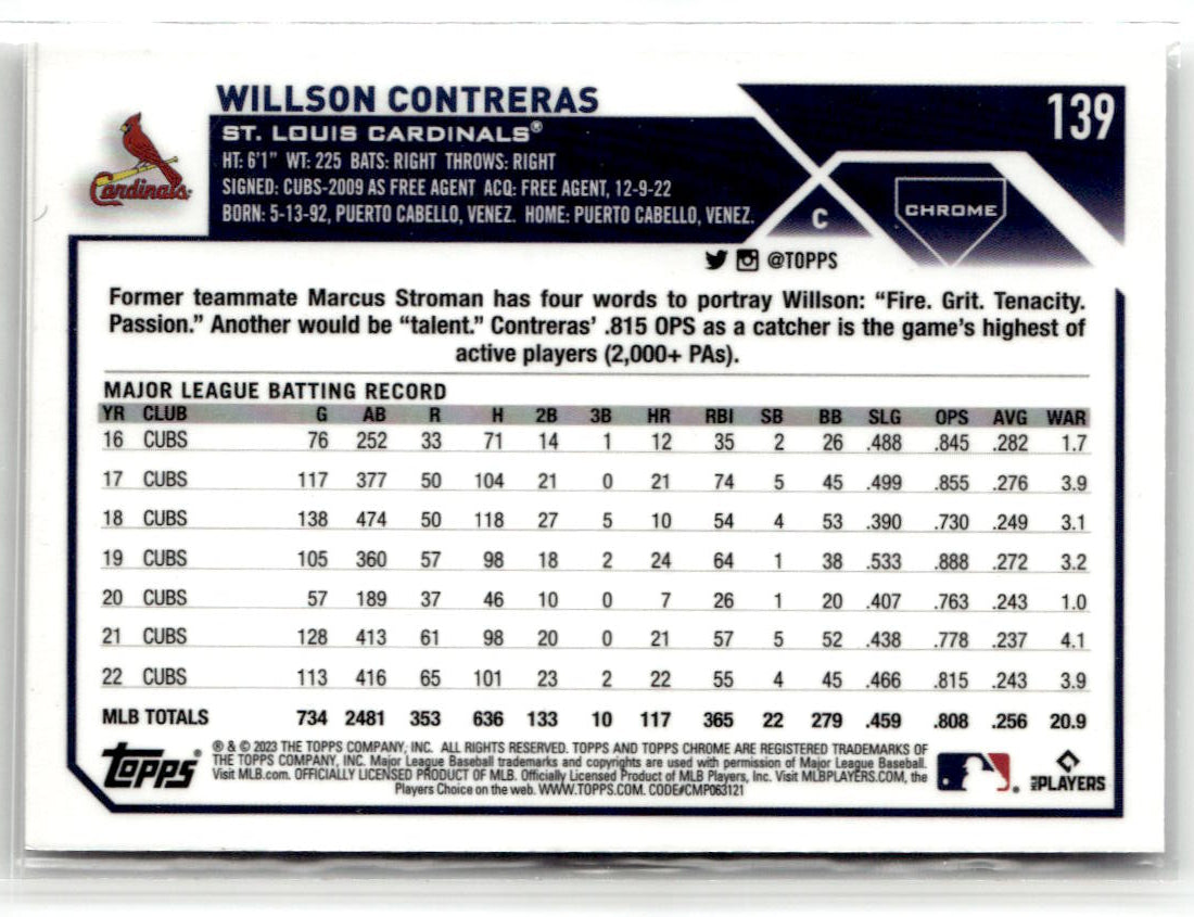 2023 Topps Chrome Willson Contreras #139 back