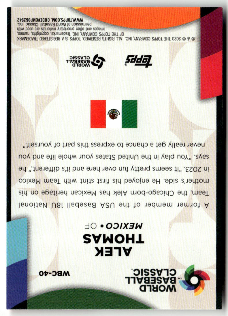 2023 Topps World Classic Stars Alek Thomas #WBC-40 back