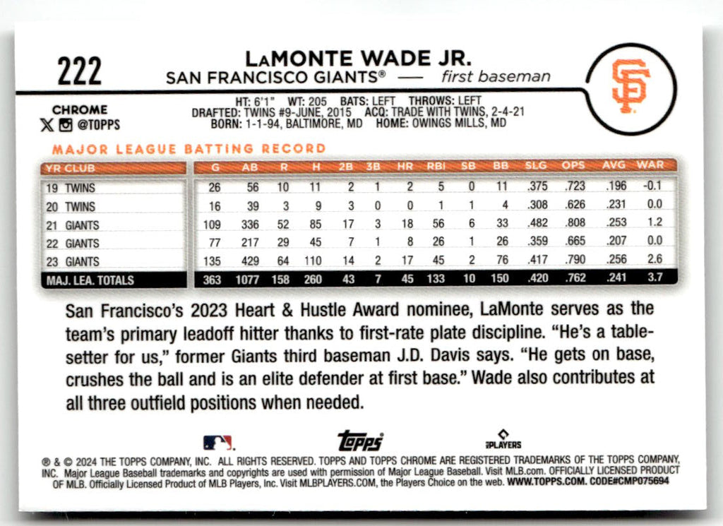 2024 Topps Chrome LaMonte Wade Jr. #222 back