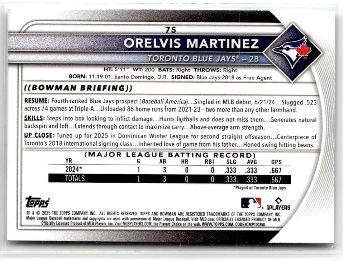 2025 Bowman Orelvis Martinez #75 (RC) back
