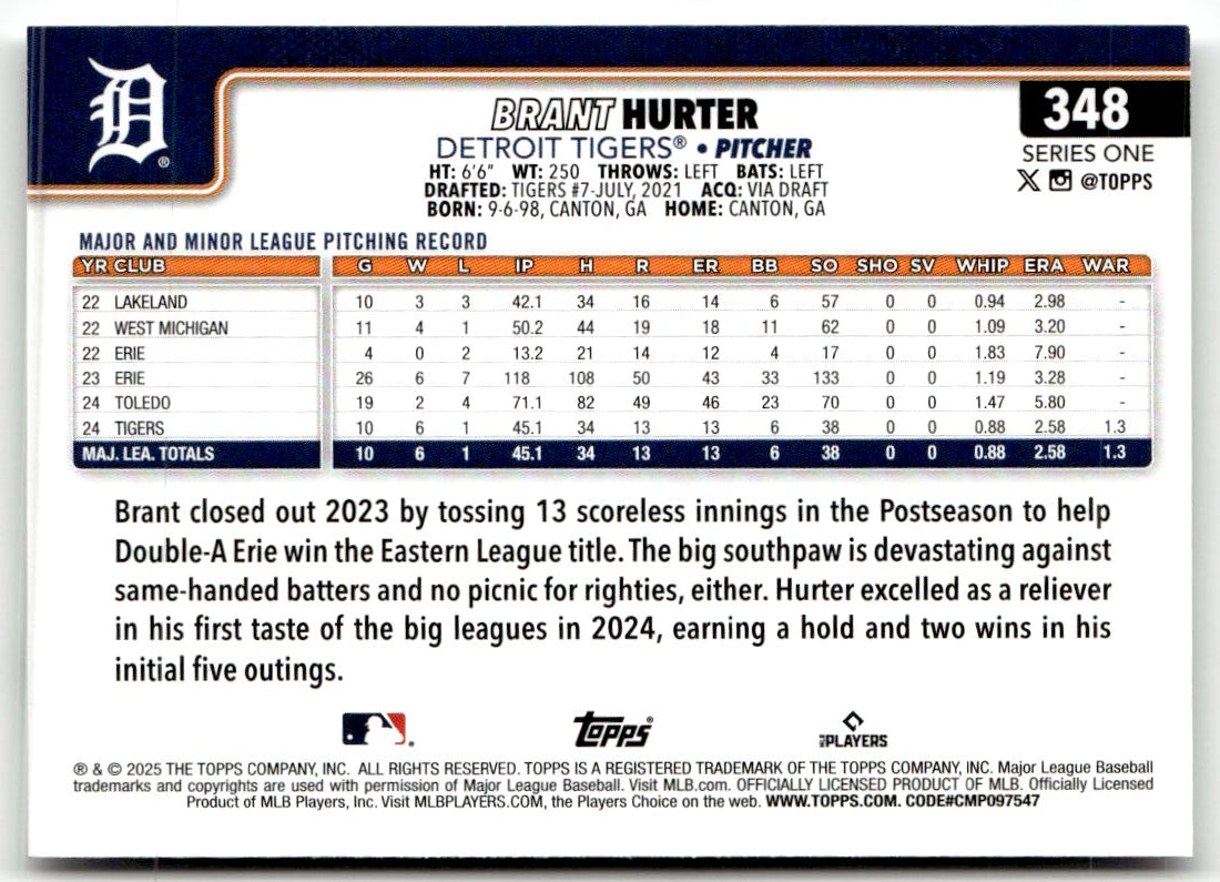 2025 Topps Brant Hurter #348 (RC) back