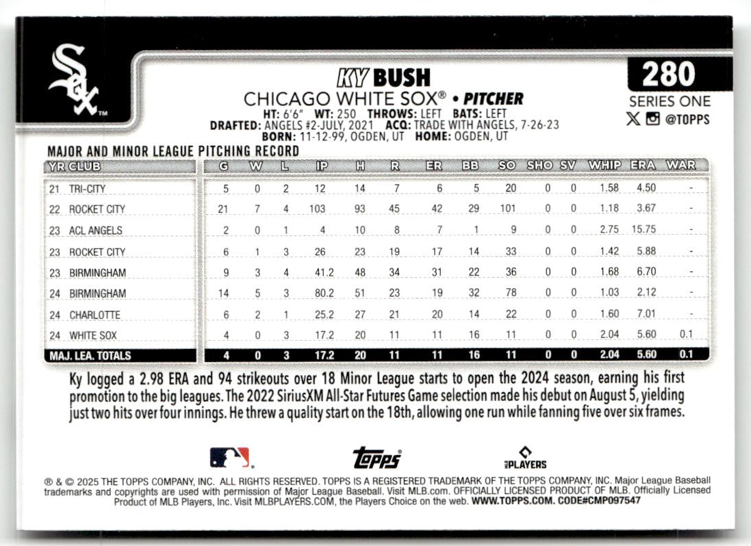 2025 Topps Ky Bush #280 (RC) back