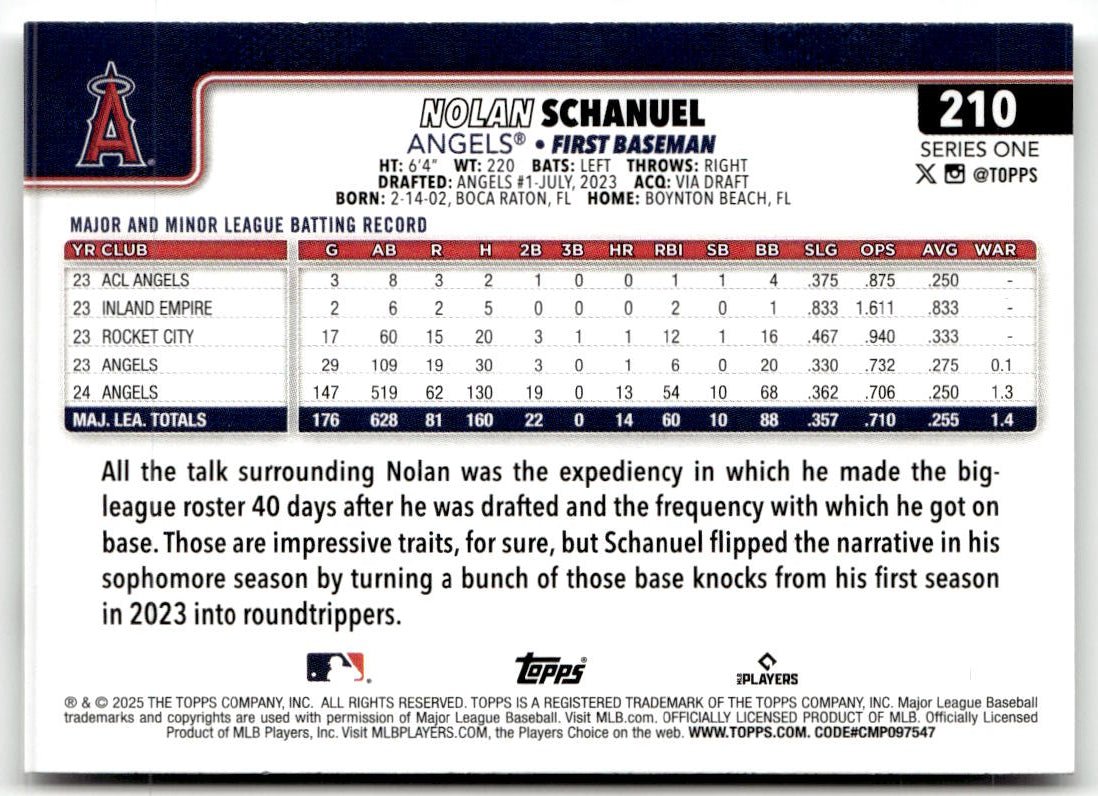 2025 Topps Nolan Schanuel #210 (RC) back
