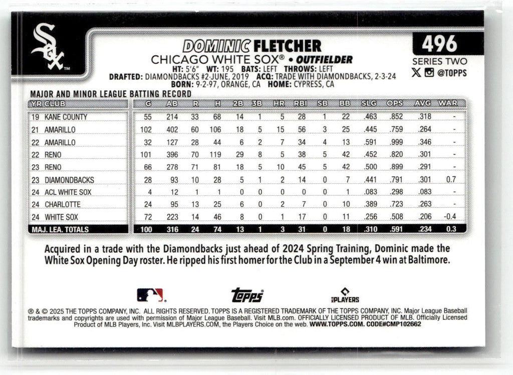 2025 Topps Series 2 Dominic Fletcher [Aqua Holo Foil] #496 back