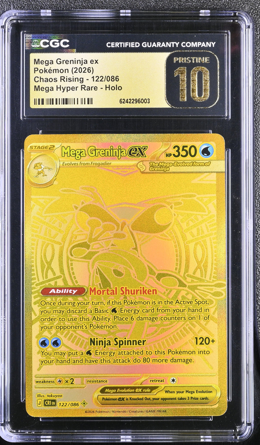 CGC 10 Pristine - Mega Greninja ex 122/086 Gold Hyper Rare Pokemon Chaos Rising