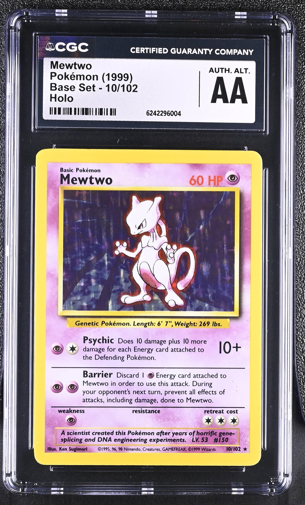 1999 POKEMON BASE SET UNLIMITED #10 MEWTWO-HOLO CGC AUTHENTIC ALTERED