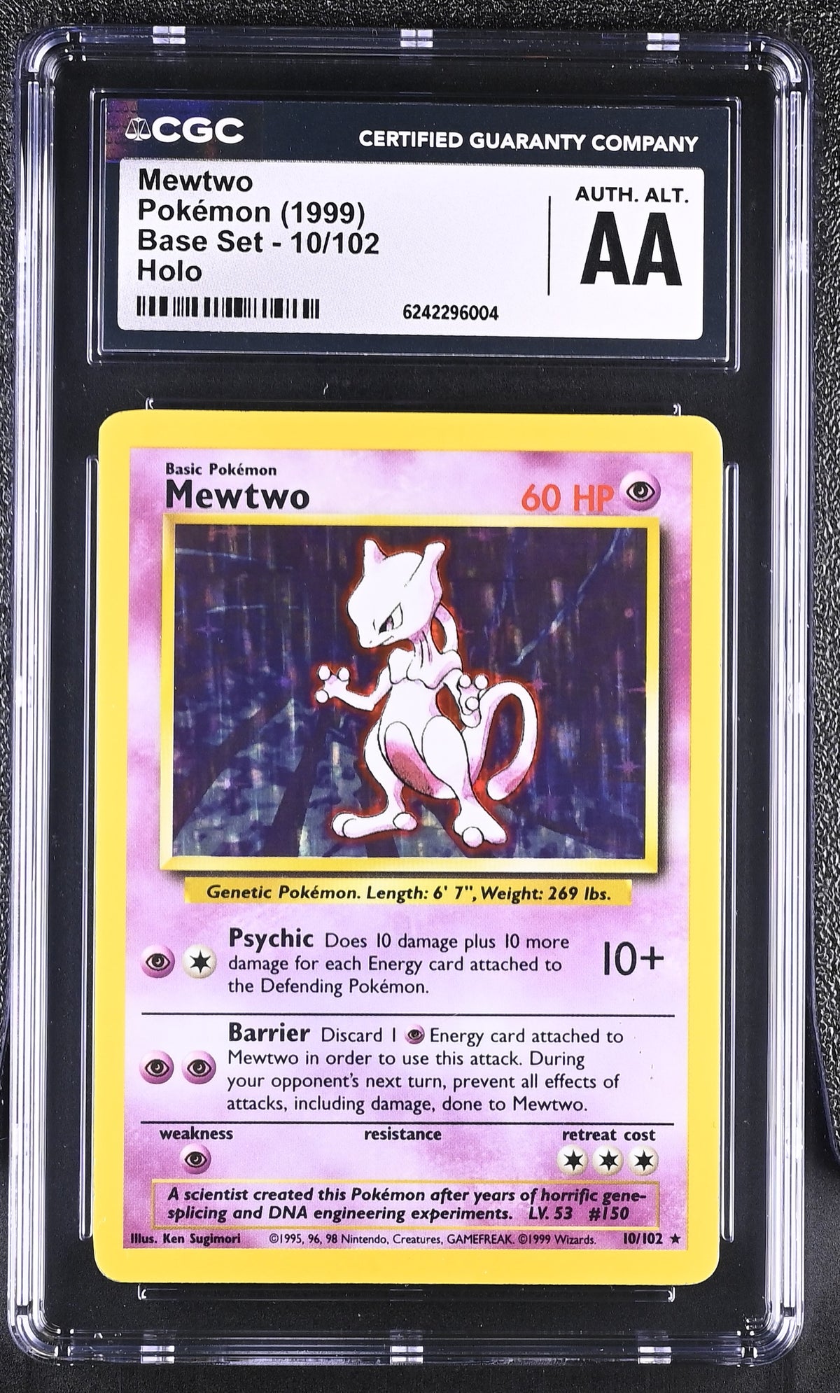 1999 POKEMON BASE SET UNLIMITED #10 MEWTWO-HOLO CGC AUTHENTIC ALTERED