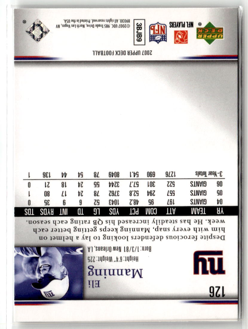 2007 Upper Deck Eli Manning #126 back