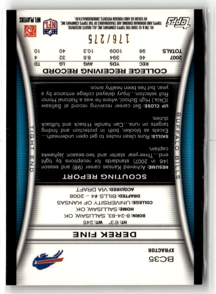 2008 Bowman Chrome Derek Fine [Xfractor] #BC35 back
