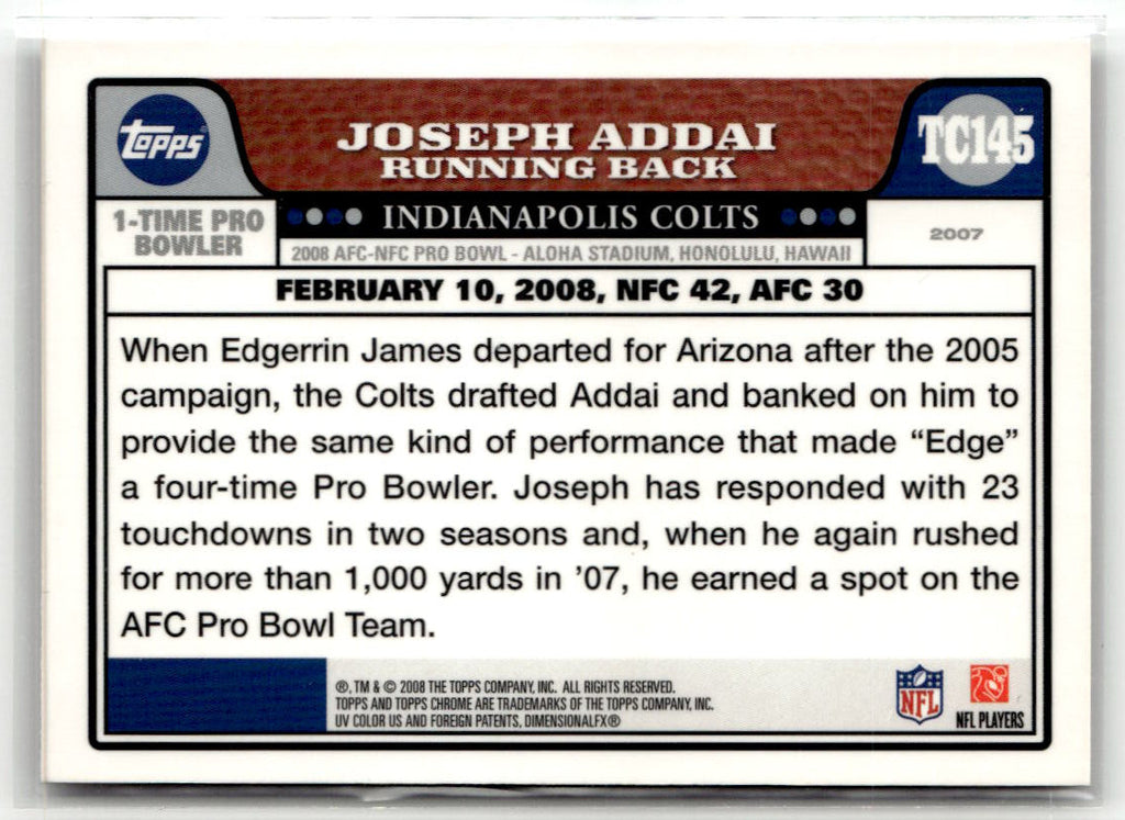 2008 Topps Chrome Joseph Addai #TC145 back